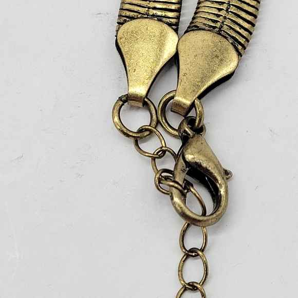 BaubleBar Opaque Amber Navy & Pink Glass Scarab Style Statement Necklace 16”+3” - Picture 4 of 12